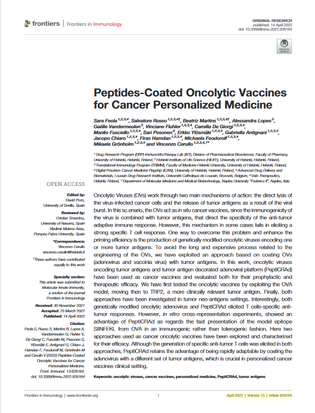 Peptides-Coated Oncolytic Vaccines for Cancer Personalized Medicine